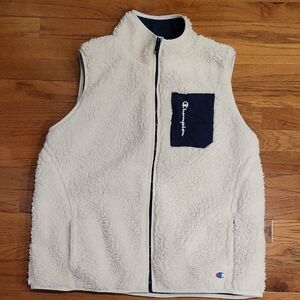 Champion Cream Sherpa Vest with Navy Accent